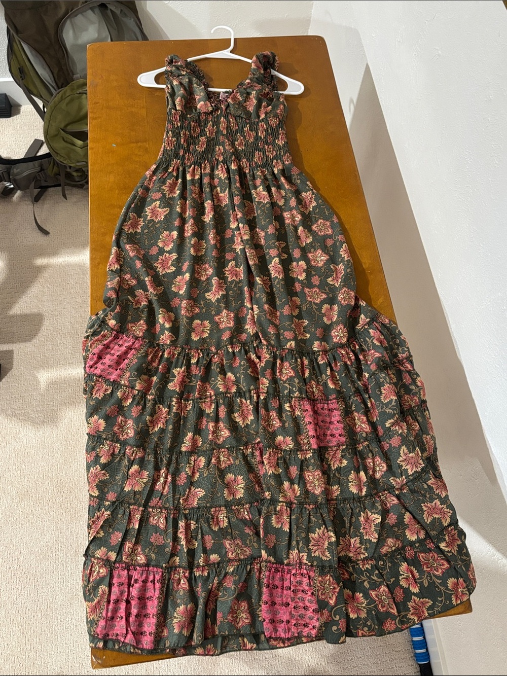 Floral Smocked Maxi Dress in Olive and Rose